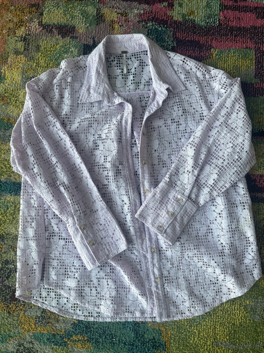 Free People In Your Dreams Lace Button Up Shirt : Lavender